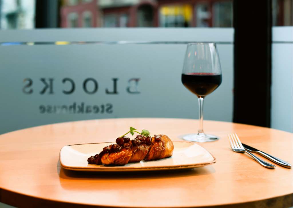 Red wine and steak at Blocks Steakhouse
